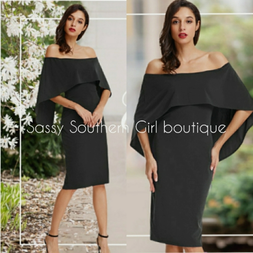 ⭐🆕 Black elegant off shoulder cape dress